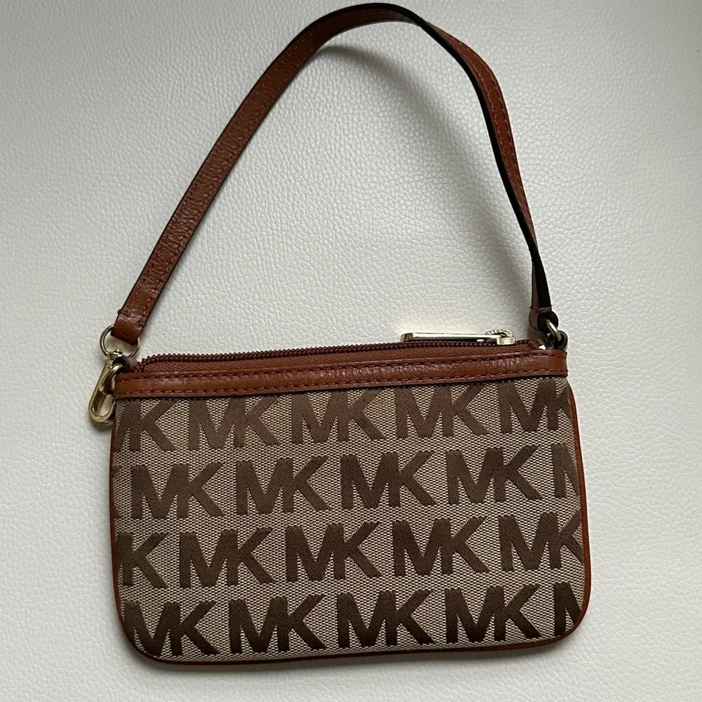 Michael Kors Brown Logo Shoulder Bag/ Micheal Kors Pochette Bag